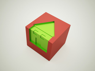 Red cubes on green house concept