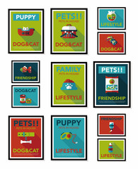 Pet poster flat banner design background set, eps10