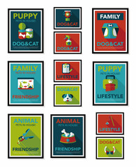 Pet poster flat banner design background set, eps10