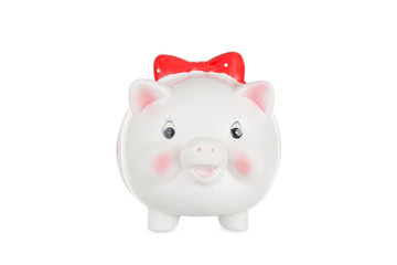 White pig moneybox isolated on a white background