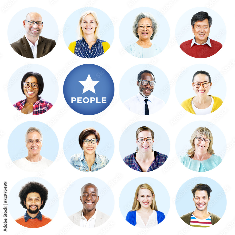 Sticker Headshots of Multi-Ethnic Group of People Isolated - Stickers