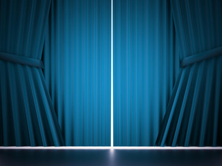 Blue curtain with floor