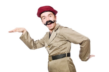 Funny soldier in military concept
