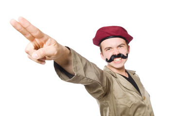 Funny soldier isolated on white