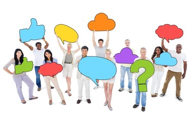 Fototapeta premium Multiethnic People with Speech Bubbles and Symbol