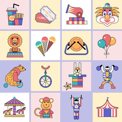 Circus icons set flat line