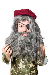 Funny soldier isolated on white