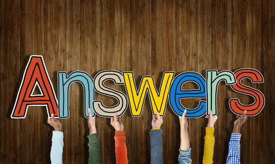 Answers word Concepts with Wooden Background