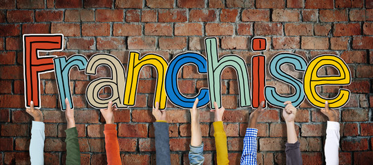 Diverse Hands Holding the Word Franchise - obrazy, fototapety, plakaty