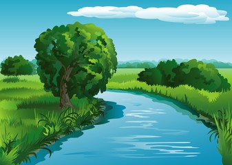 Naklejka premium Landscape with river