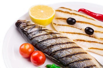 Grilled seabass with vegetables