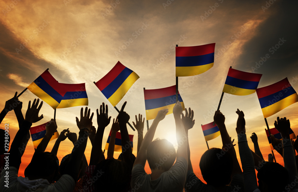 Canvas Prints group of people waving armenian flags - Canvas Prints