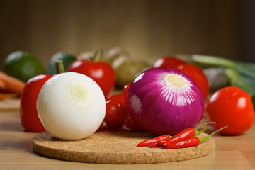 Fresh vegetables on a wooden board