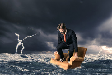 Lonely Businessman Alone in the Beach