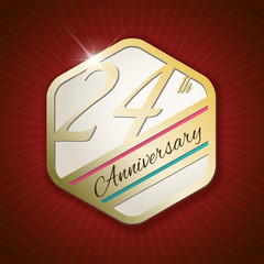 24th Anniversary - golden Seal, Badge on red rays background