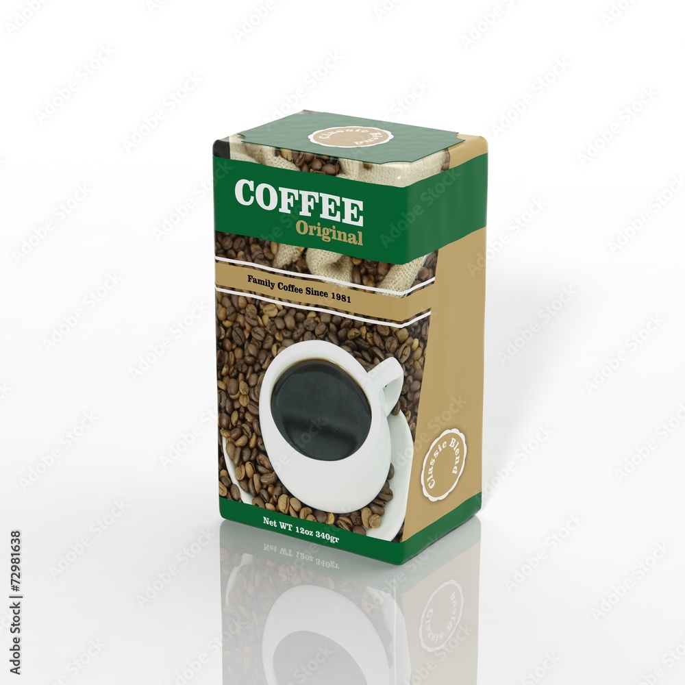 Wall mural 3D Coffee paper package isolated on white