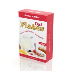 3D Oat Flakes paper package isolated on white