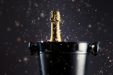 Unopened bottle of champagne in container © Jag_cz