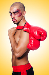 Badly beaten boxer isolated on white