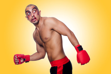 Badly beaten boxer isolated on white
