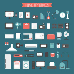 Set of electronic devices and home appliances colorful icons in