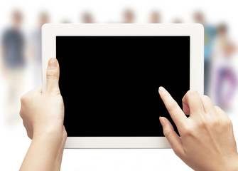 Hand holding digital tablet show the social network
