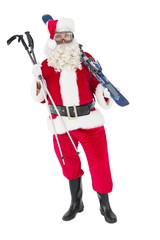 Santa claus holding ski and ski poles