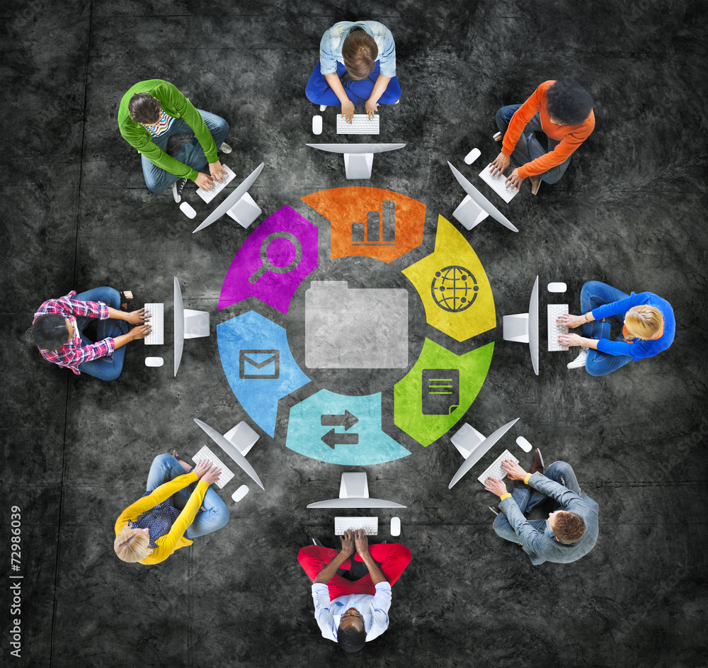 Poster group of people in circle with data symbol