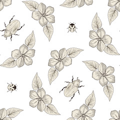 flowers and bugs seamless pattern - 72986061