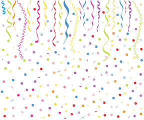 Colorful smal balloons, confetti and ribbon vector background