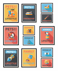 Pet poster flat banner design background set, eps10