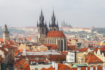 Old tiled roofs of Prague, Czech Republic.