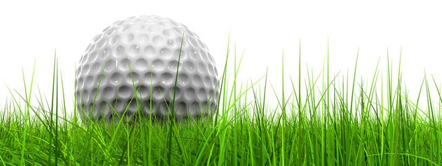 White golf ball in grass isolated banner