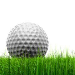 White golf ball in grass isolated