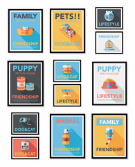 Pet poster flat banner design background set, eps10