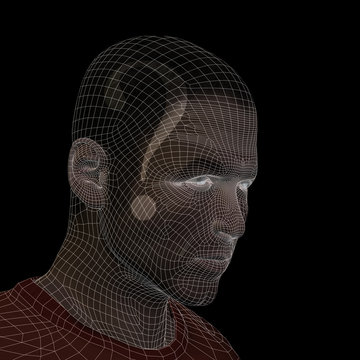 Conceptual witreframe or mesh man face