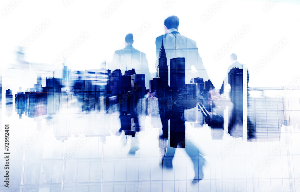 Wall mural business people walking on a city scape