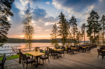 Cafe del lake sunset