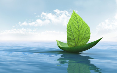 Sailboat made of green leaves