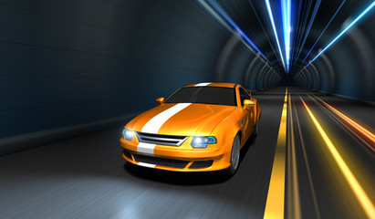 Fototapeta na wymiar Sports car racing in a tunnel