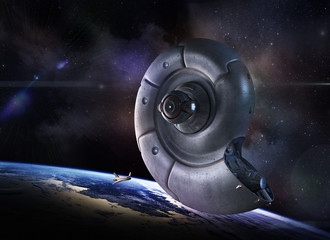 Alien space ship in form of seashell.