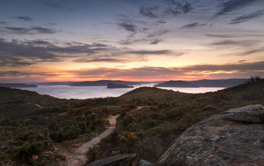 Box Head views to Broken Bay and Pittwater after sunset