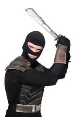 Ninja with knife isolated on white