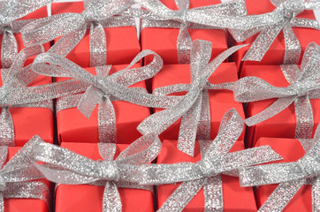 Top view of red gifts