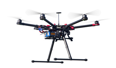 Flying drone isolated on white