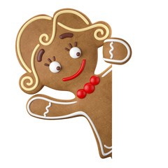 Funny 3d christmas icon, gingerbread isolated on white background