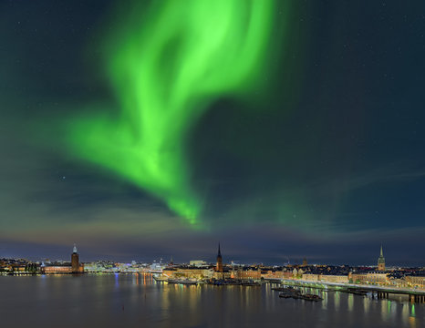 Stockholm mit Nordlicht