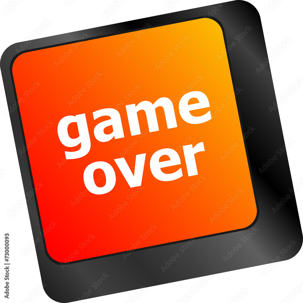 Poster computer keyboard with game over key - technology background