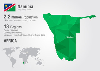 Namibia world map with a pixel diamond texture.