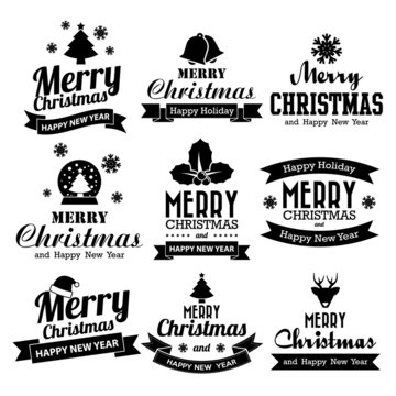 Christmas set of Calligraphic And Typographic Design With Labels